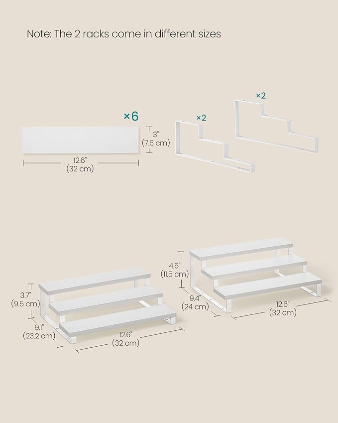 Spice Racks, 3-Tier Snow White Display Set of 2, Engineered Wood and Metal