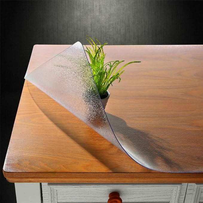 NECAUX Custom 35.4 x 59 Inch Frosted Table Cover Protector, 1.5mm Thick Plastic Waterproof Heavy Duty Desk Pad Non-Slip Tablecloth Protector for 5ft Coffee Table, Sofa Table, Media Stand, Countertop