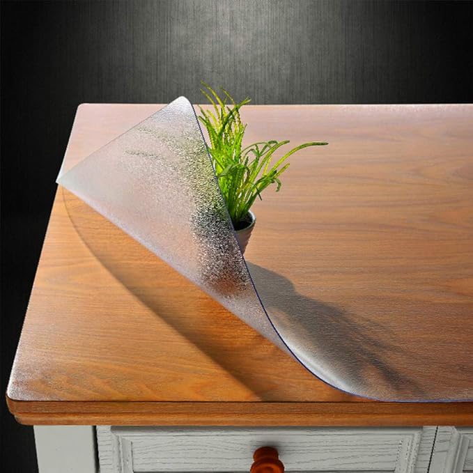 NECAUX Custom Multisize 1.5mm Thick Frosted PVC Table Cover Protector - 19 x 48 Inch Rectangular Plastic Table Cover Desk Pad Mat for Office & Computer Desk/Sofa Table