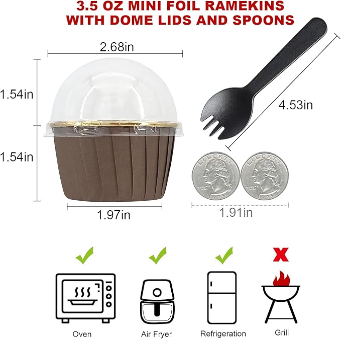 Baking Cups Mini Foil 100 Pack with Dome Lids, Brown
