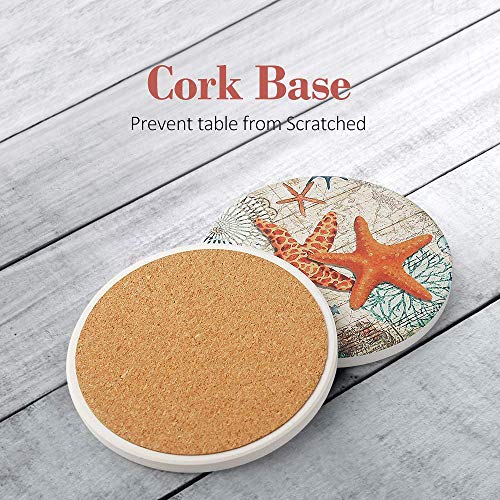 Absorbing Stone Sea Ocean Life Coasters for Drinks, Cork Base with Holder,Coastal Decor Beach Theme Tropical,for Housewarming Apartment Kitchen Bar Decor, For Wooden Table Coffee table,Set of 8 - view 5