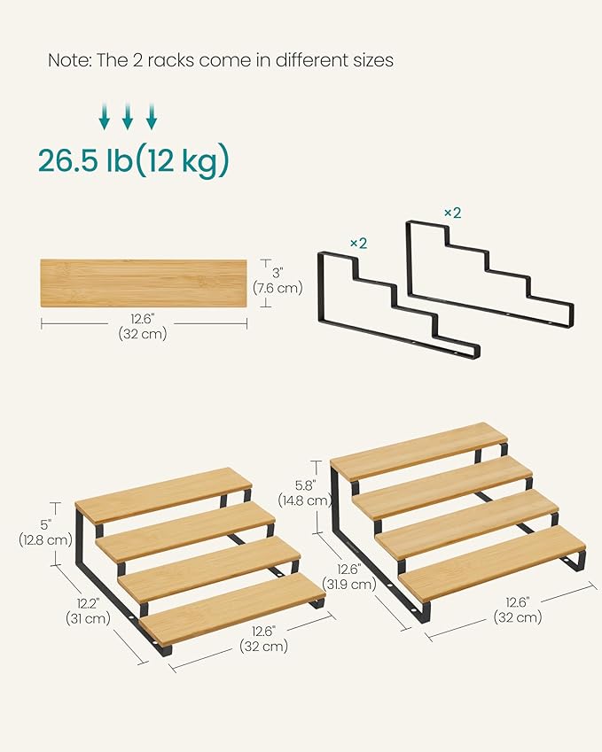 Spice Rack Set of 2 Tiered Risers, Natural Beige and Ink Black
