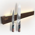 FINDKING 18 Inches Lighted Magnetic Knife Strip, Backlit LED Utensil Holder for Wall and Refrigerator, Magnet Knife Rack for Home Kitchen, No Drill (Ash Wood, Dark Brown)