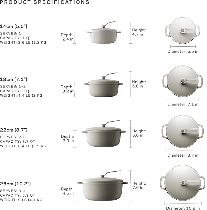 Vermicular Oven Pot 2.0 | Lightweight Enameled Cast Iron Pot | 14cm (1 Qt) | Non-Toxic | Induction-compatible | Dutch Oven | Made in Japan | Oyster Gray