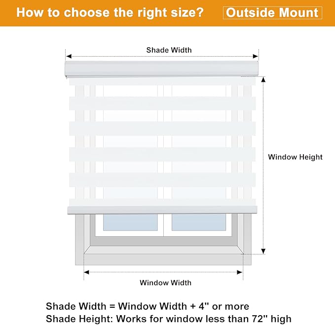 Persilux Cordless Zebra Blinds for Windows Free-Stop Roller Windows Shades (70" W X 64" H, White) Dual Layer Light Control for Day and Night, Light Filtering Sheer Shades for Home, Easy to Install