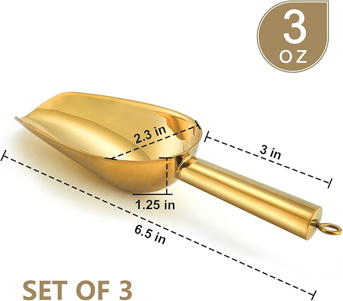 Ice Cream Scoops Set of 3 in Gold Stainless Steel, 6.5-Inch