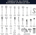 Utensil Set, 54-Piece Stainless Steel Cooking Tools, Silver Finish