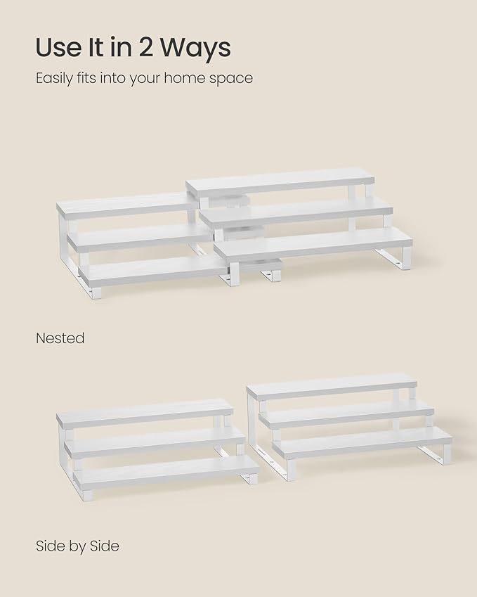 Spice Racks, 3-Tier Snow White Display Set of 2, Engineered Wood and Metal