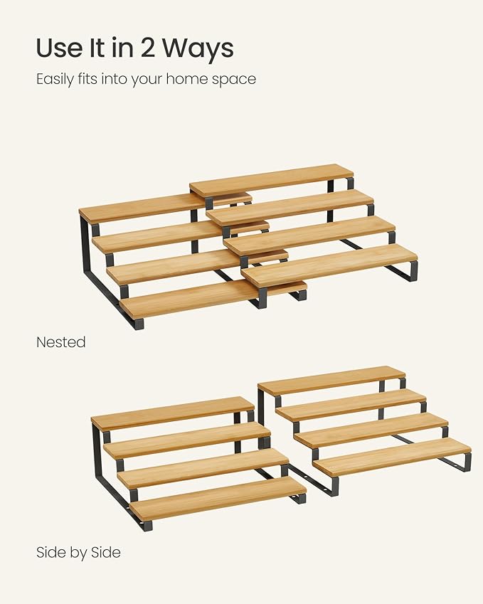 Spice Rack Set of 2 Tiered Risers, Natural Beige and Ink Black