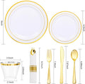 Plates Set in White and Gold Plastic, 350 Pieces for 50 Guests