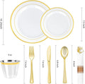 Plastic Plates Set with Gold Rims, 10.25 and 7.5 Inch, for 100 Guests