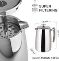 French Press with 50-Ounce Stainless Steel Body and Reusable Filter