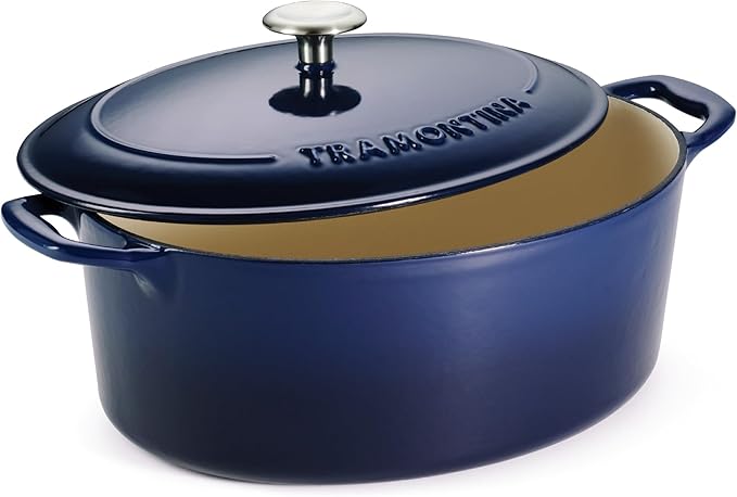 Tramontina Bestow Enameled Cast Iron Oval Dutch Oven Pot with Lid, Large 7-quart, Blue