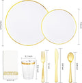 Plastic Plates with Gold Rim, 350-Piece White Disposable Dinnerware Set for 50