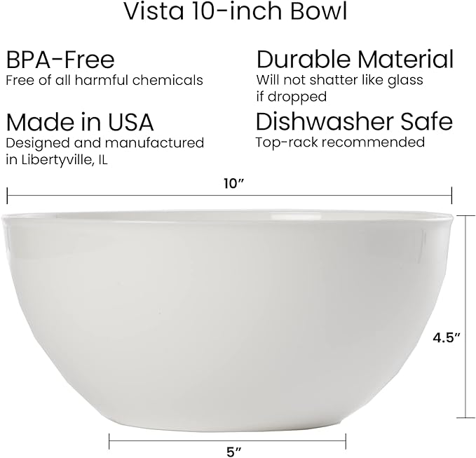 Bowl Set: 3-Piece White Plastic Serving Bowls, 10-Inch, 4-Liter