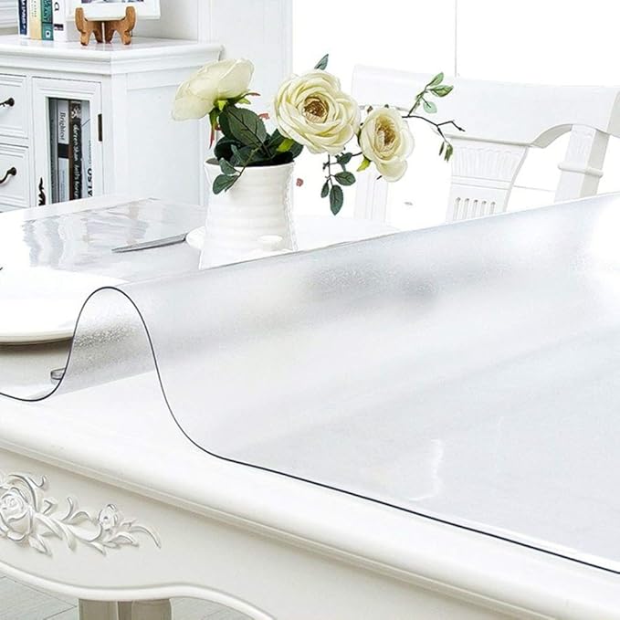NECAUX Custom 60 x 80 Inch Frosted Table Cover Protector, 1.5mm Thick Wood Grain Transparent Table Pad Non-Slip Tablecloth Plastic Protective Pad for Dining Living Room Table Conference Table