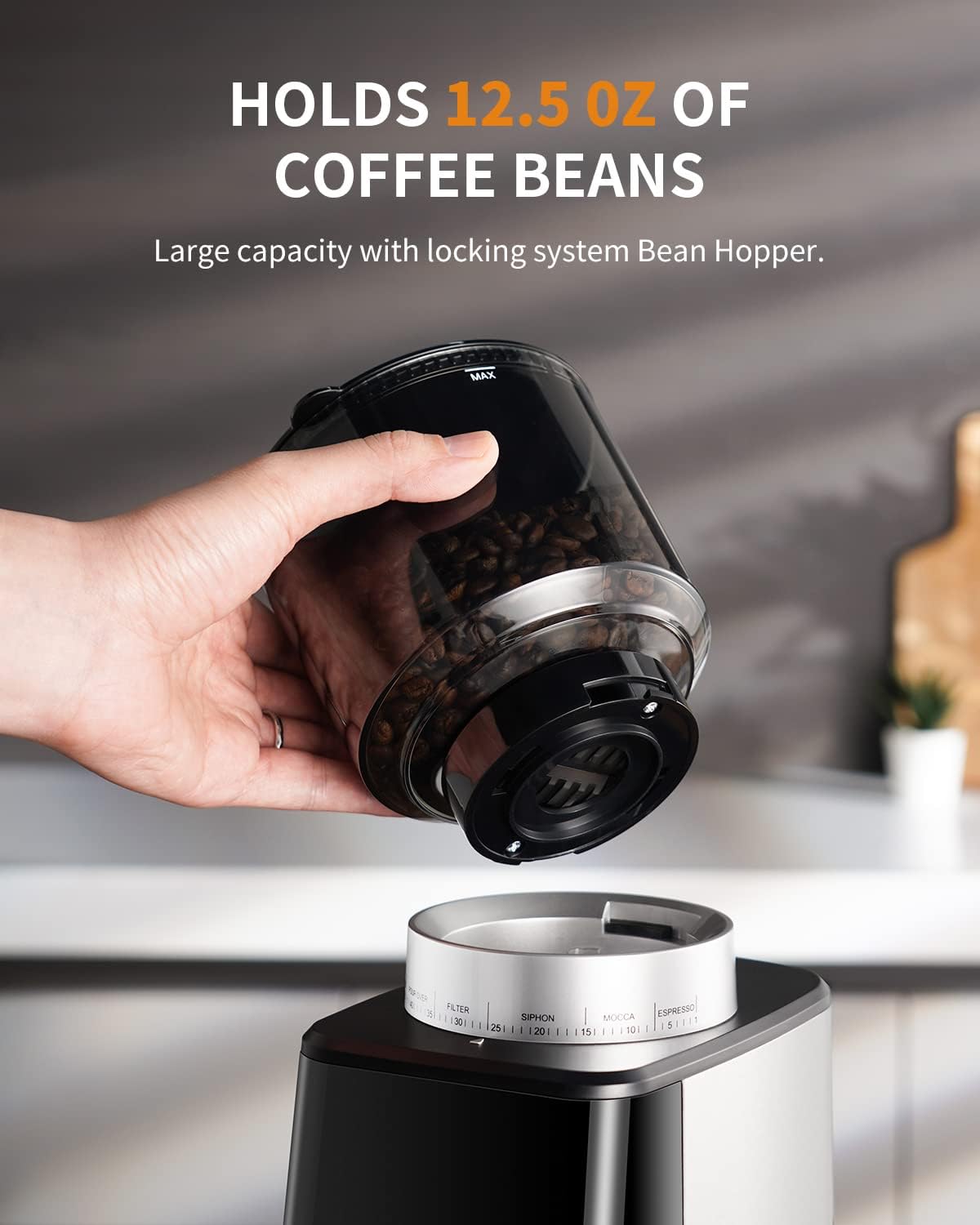 Conical Burr Espresso Coffee Grinder Electric with Precision Timer 2.0 – another angle