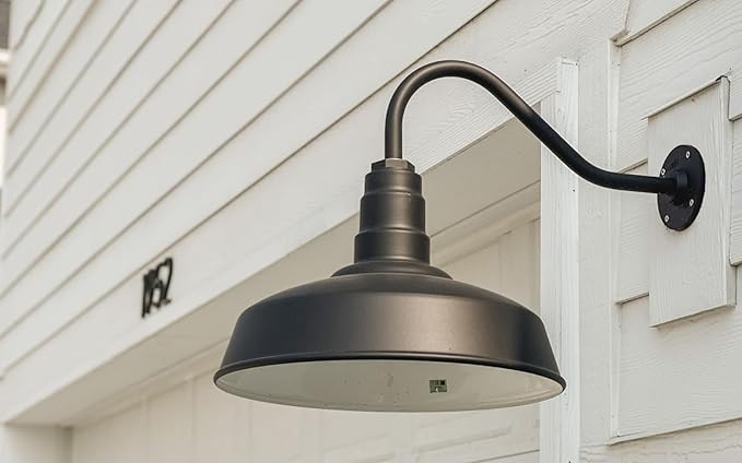 Steel Lighting Co. Gardena Barn Light | Outdoor Wall Mounted | 16" Dome | 11" Straight Arm | Farmhouse Light Made in America | Matte Black Exterior/Brass Interior