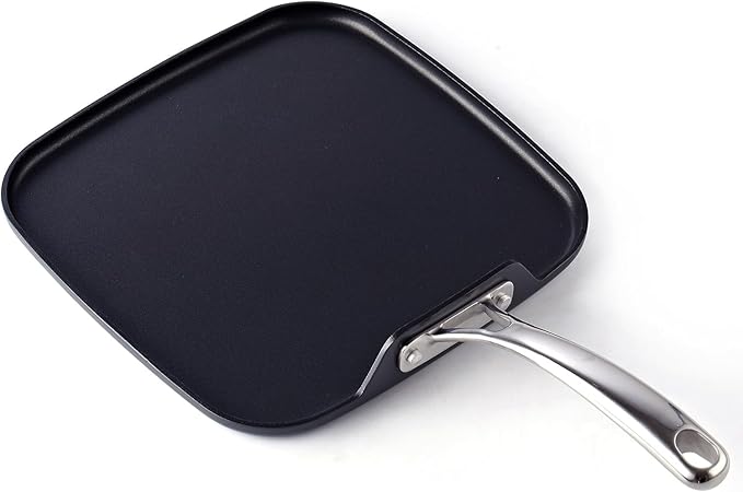 Griddle Pan, Hard Anodized Nonstick Aluminum with Stainless Handle, Black