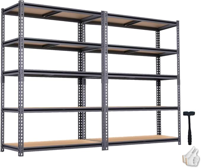 Standing Shelf Units, 2-Pack Metal Rack, 12 x 28 x 60 Inch Floor Mount