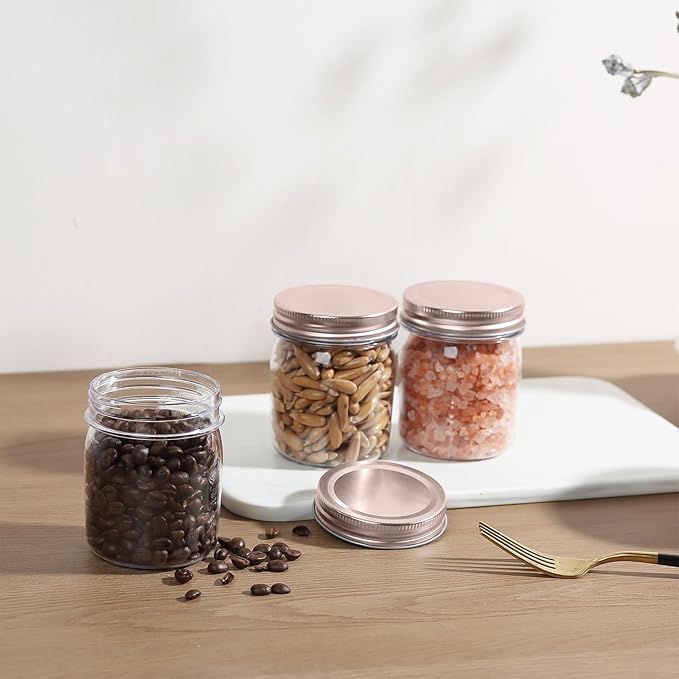 Clear PET Food Storage Jars, 8 oz 16-Pack in Rose Gold
