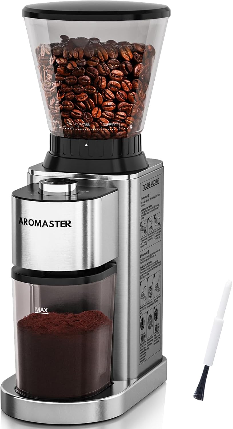Conical Coffee Bean Grinder, 48 Settings, Anti-Static, Sliver