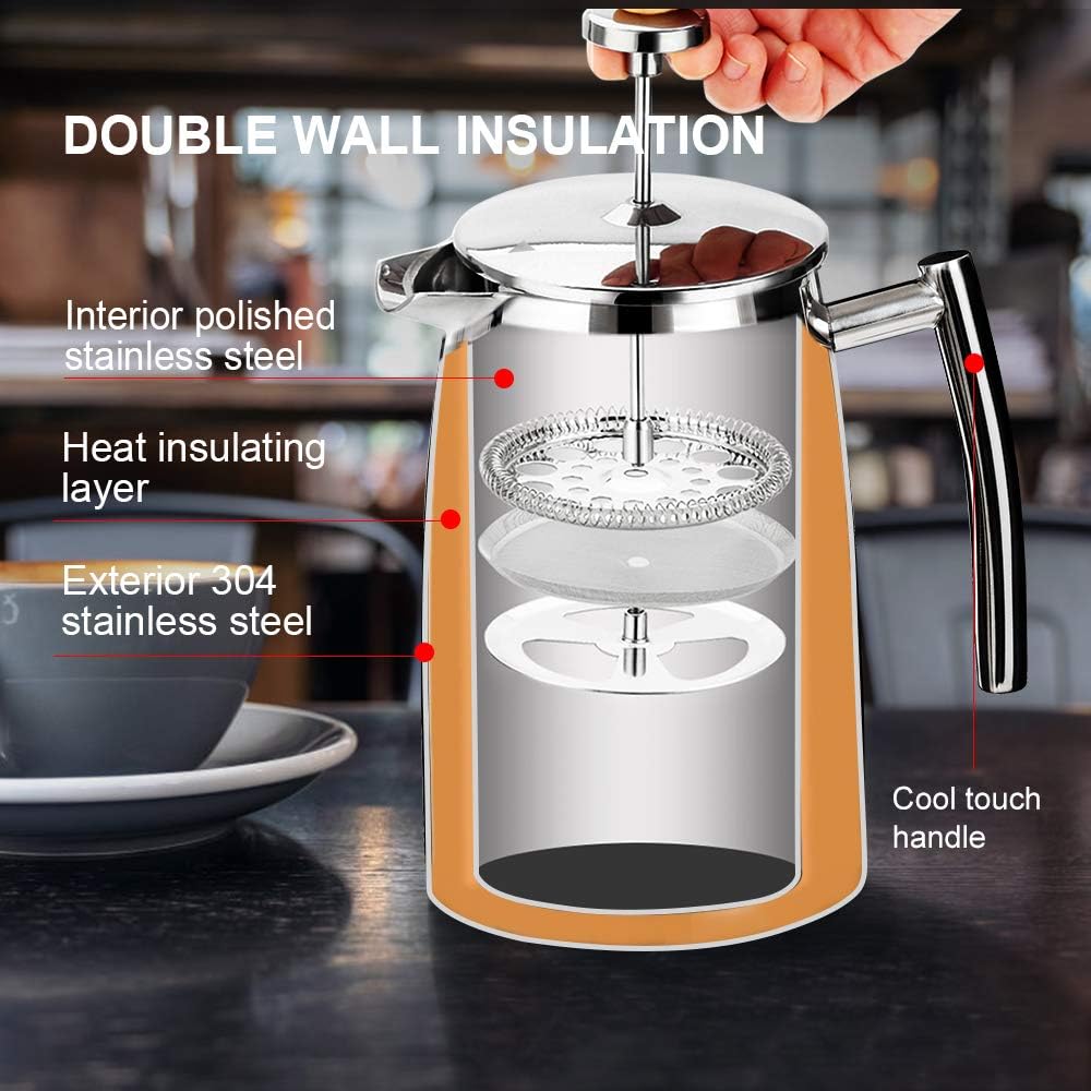 French Press Coffee Maker, 50-Ounce, 304 Stainless Steel Insulated Coffee Press – alternate view