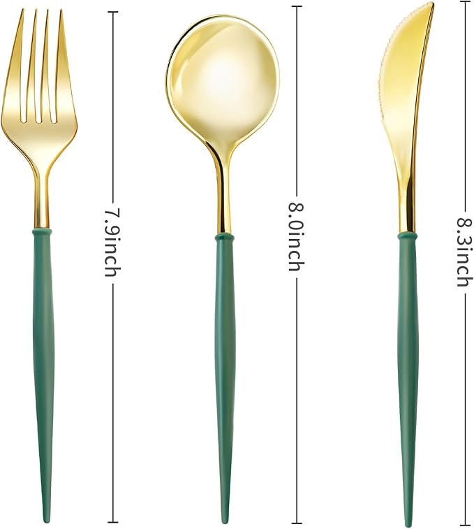 Disposable Spoons, Forks and Knives Set, 90 Pieces, Gold Plastic
