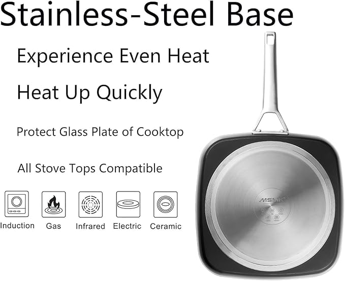 Grill Pan with Lid, 9.5-Inch Square Non-Stick Aluminum
