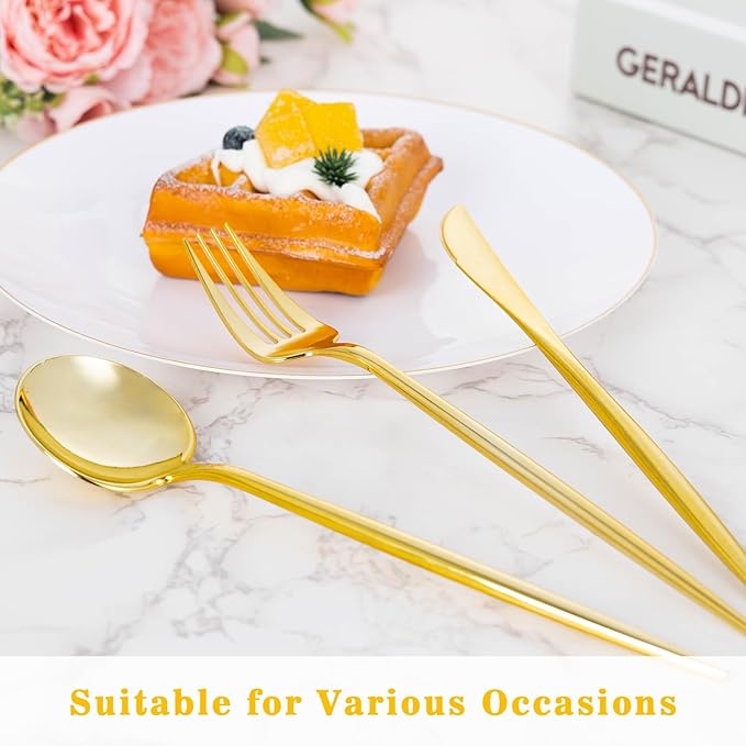 Forks: 150-Piece Gold Plastic Disposable Silverware Set, Heavy Duty
