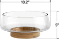 Salad Bowl, 10 lb Clear Glass with Acacia Wood Base, Serving Spoons