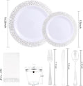 Plates for 50 Guests in Round Silver Plastic, High-Gloss Finish