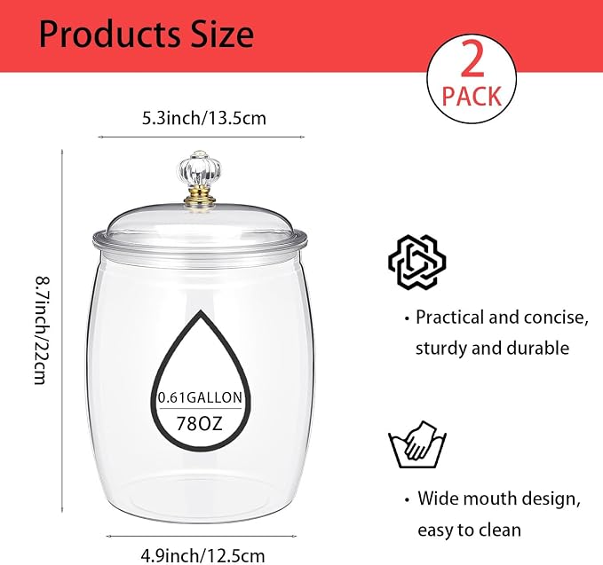 Cookie Jars 2-Piece Set, 78 oz Clear Airtight Plastic Canisters