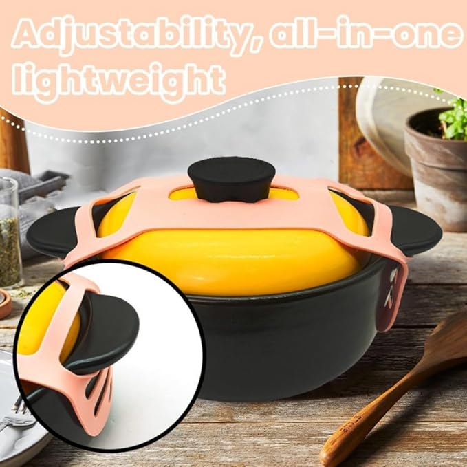 Silicone Lid Lock Strap for Crockpot Slow Cooker (6/7/8 Quart) - Universal Crockpot Lid Holder & Rubber Strap Alternative | Heat-Resistant, No-Spill Design Transport Accessories (Pink+Black)