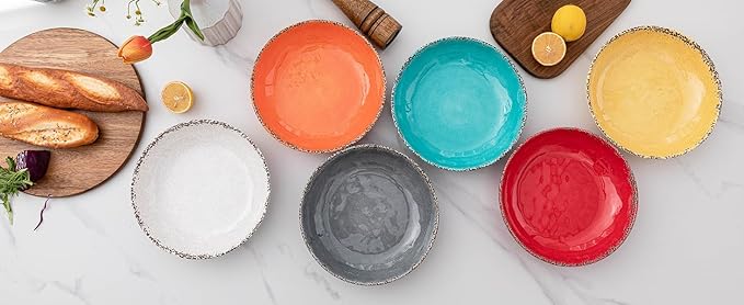 Pasta Bowls, 9-Inch Melamine Farmhouse Set of 6 in Antique Red