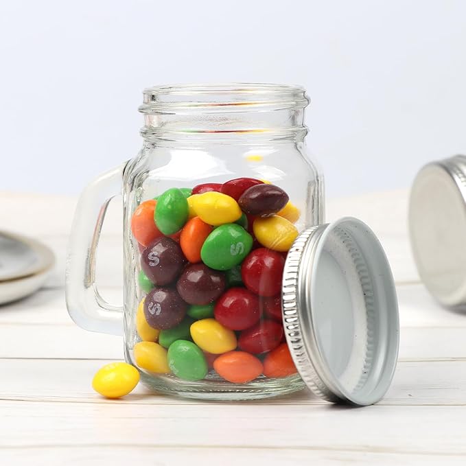 Mason Jar Mugs, 4 oz Glass Jars with Metal Lids, Set of 24