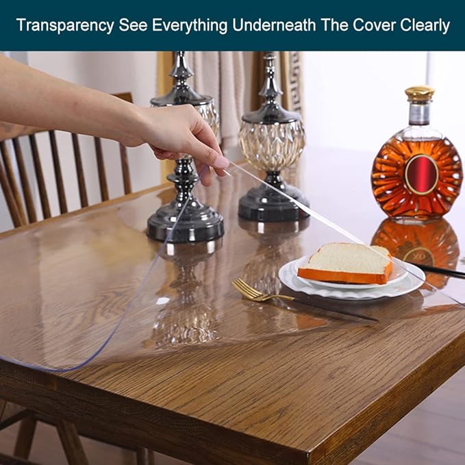 39x84 Clear Vinyl Table Cover Protector 1.5mm Thick Desk Pad Protector Cover Clear Plastic Table Mat Tablecloth Protector for Wood Dining Coffee Table Office Desk Pad Chair Floor Protector Waterproof