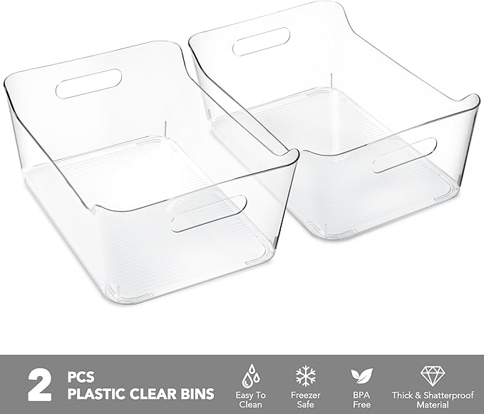 Tiawudi 2 Pack Plastic Storage Bins, Extra Large Pantry Organizer, 13.5" x 10" - Image 3