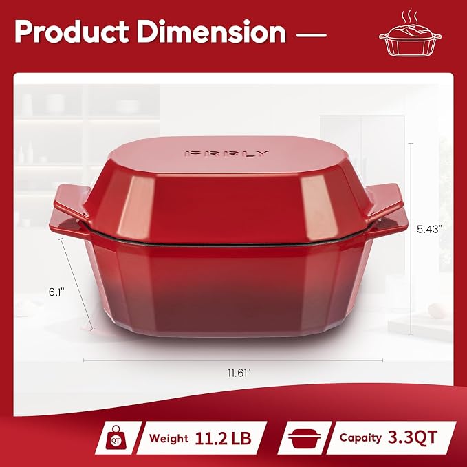 Loaf Pan with Lid, Red Enameled Cast Iron, 3.26 Quart