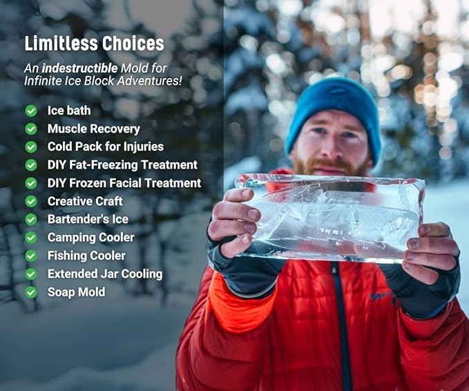 Alaskey® Extra Large Ice Block Mold 2.5 lbs With Lid (2-Pack) | Create Perfect Ice Bricks | Professional Silicone Mold for Crafting Giant Ice Cubes, Ideal for Ice Baths, Coolers, Bartender Accessories