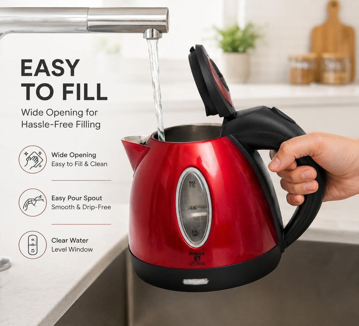 Electric Kettle, 1.2L Brushed Stainless Steel with Cordless 360° Base