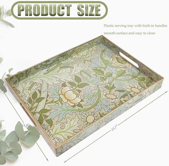 Serving Tray in Plastic, 15.7 x 11.8 Inch Rectangle with Handles