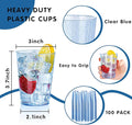 Disposable Party Cups, 10 oz Blue Glitter Plastic, Pack of 100