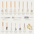 Utensil Set, 22 Piece Silicone Cooking Tools with Wood Handles, Cream White