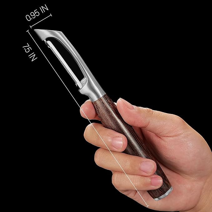 Serrated Blade Premium I Type 304 Stainless Steel Multifunctional Kitchen Peeler Real Wood Handle Ultra Sharp Blade Vegetable Potato Apple(Wenge)