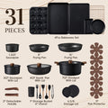 Cookware Set, 31 Pieces, Nonstick, Detachable Handles, Black Aluminum