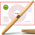 WALFOS French Rolling Pin and Silicone Baking Mat Set, Non-Stick Beech Wood Rolling Pin 15.7 Inch and Pastry Mat for Best Pie Crust, Cookie, Pasta and Pizza Dough