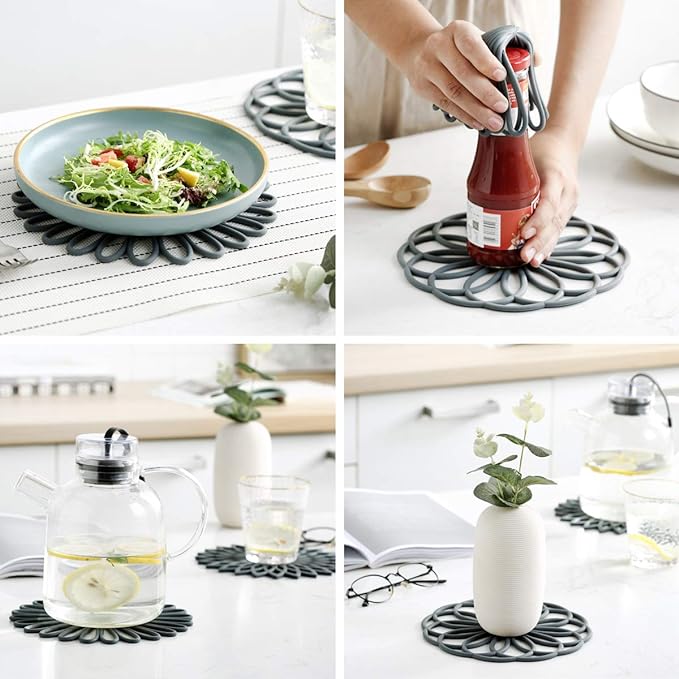 Silicone Trivets Set of 3 Flower Shape Hot Pot Mats, Lime Green