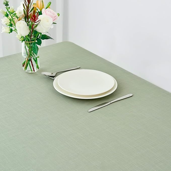 Tablecloth in Sage Green Faux Linen, 60 x 120 Inch Rectangle