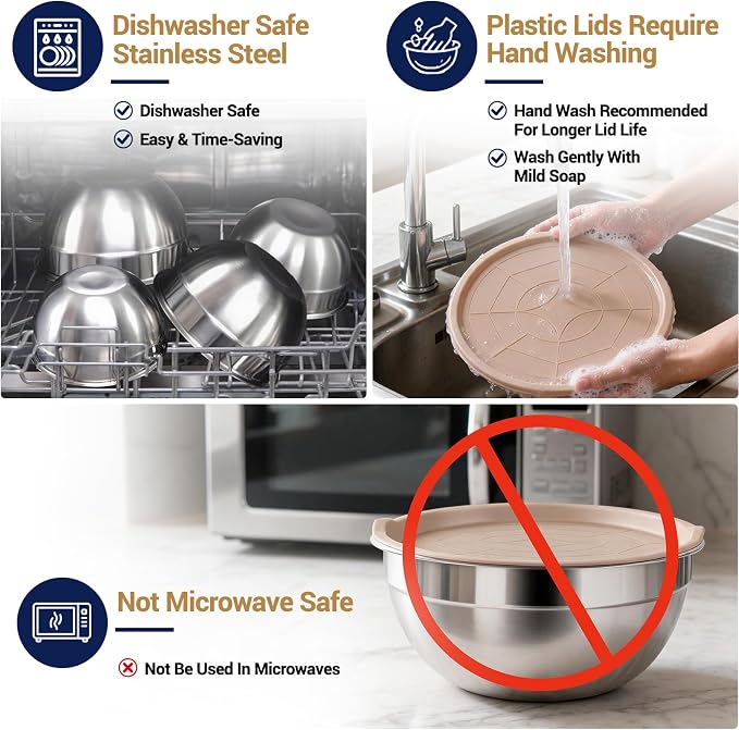 Stainless steel mixing bowls set with lids, 25 pieces, khaki